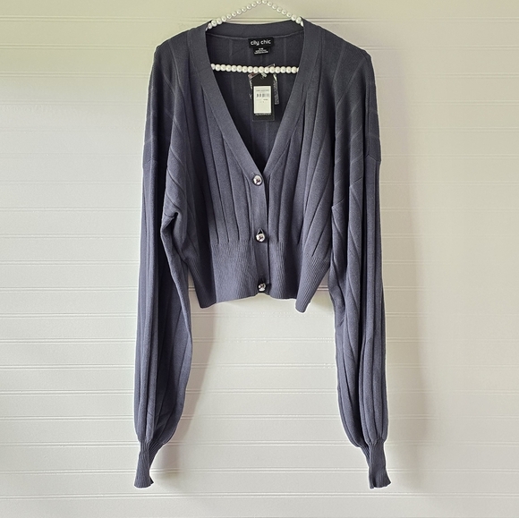 NWT City Chic Cardi Sassy Knit Steel Cropped Cardigan 16 - Picture 1 of 9